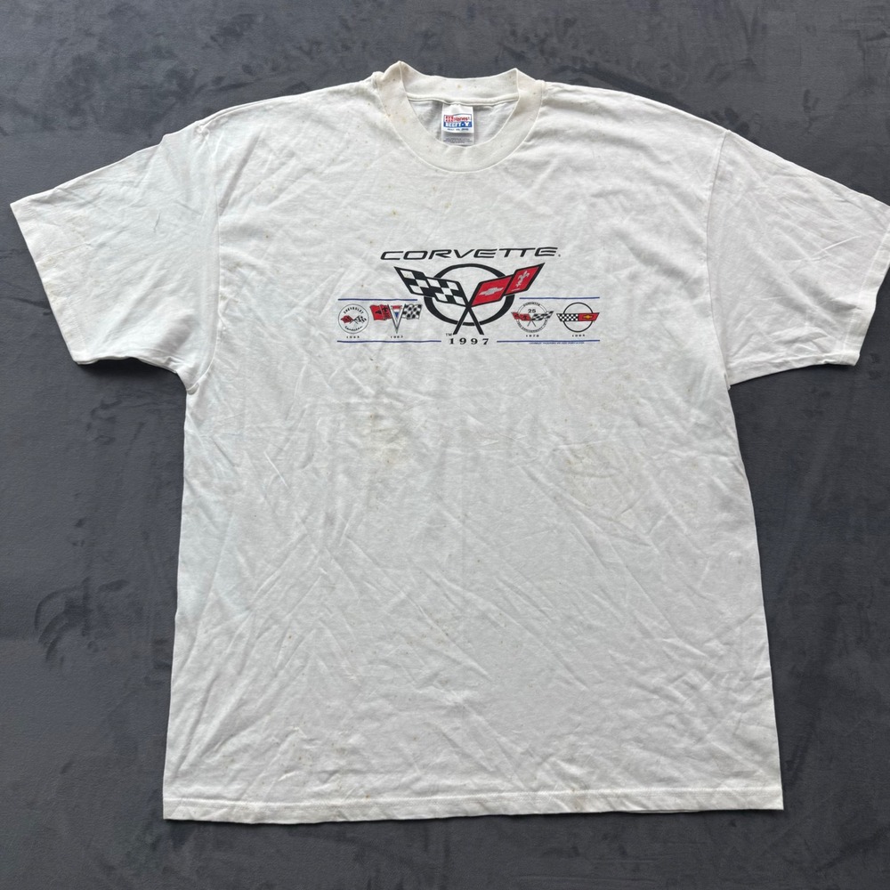 Vintage 1997 Chevrolet Corvette Hanes Beefy-T Graphic Shirt White XXL 90s Car
